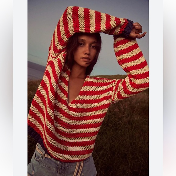 Free People Portland Pullover in the Cherry Lemonade Combo